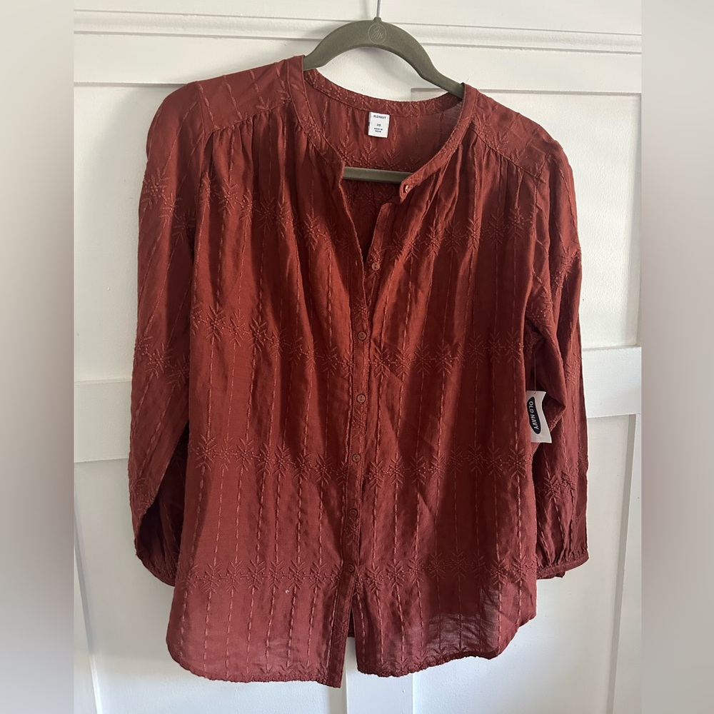 NWT Old Navy Terracotta Embroidered Blouse - XS